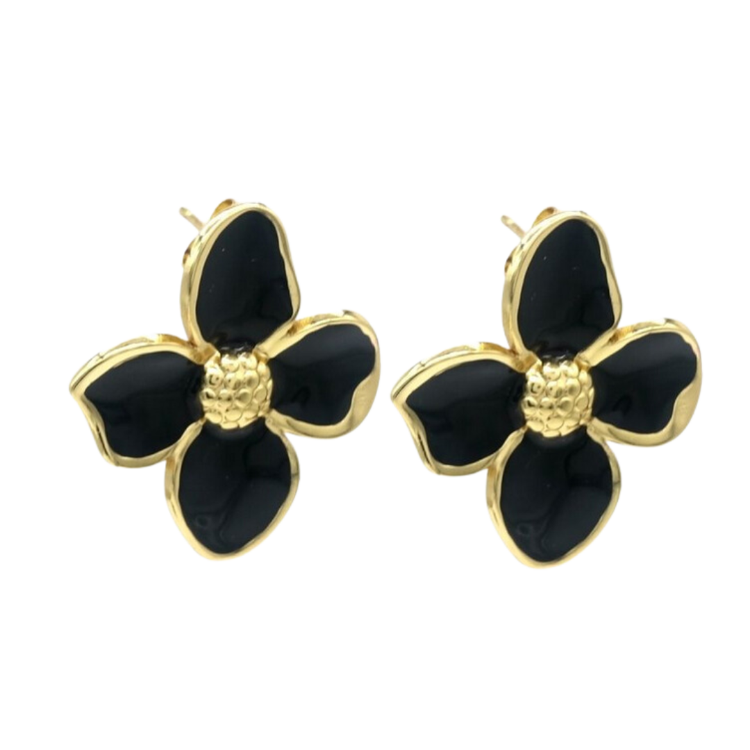 Golden Bloom Ohrringe – Black Elegance